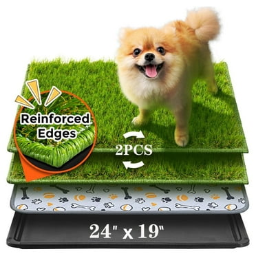 Katieovy Puppy Grass Pee Pad with Tray,2PCS Washable Pee Dads for Dogs Training,24"x19"Artificial Turf Grass Dog Potty Tray