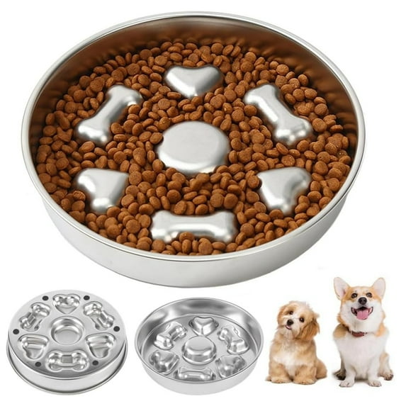 Katieovy Slow Feeder Dog Bowls,Double Sided Design Stainless Steel Dog Bowls,Round Non-Slip Dog Food Bowl