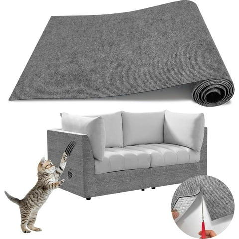 Katieovy Trimmable Cat Scratch Furniture Protector,39.3x15.8In Adhesive Cat Scratch Pad Deterrent for Cat Couch Furniture,Wall Protector,Covering Cat Tower,Gray
