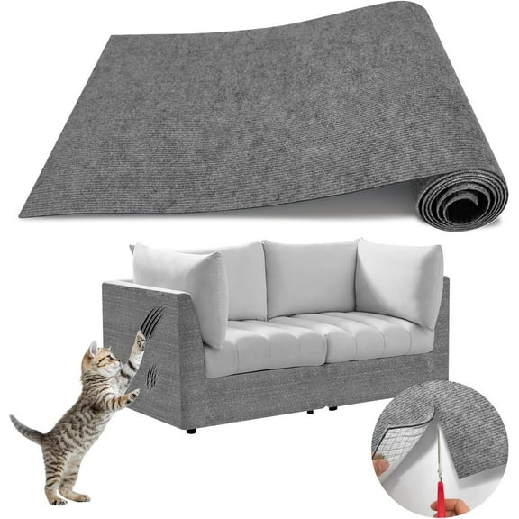 Katieovy Trimmable Cat Scratch Furniture Protector,39.3x15.8In Adhesive Cat Scratch Pad Deterrent for Cat Couch Furniture,Wall Protector,Covering Cat Tower,Gray