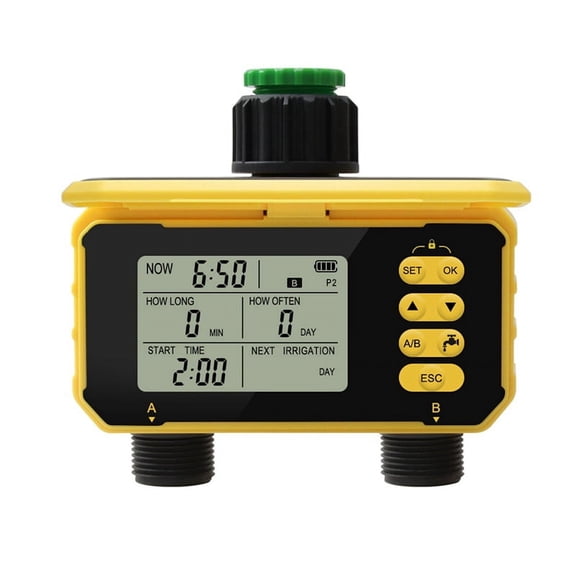 Katigan 2 Outlets Watering Auto Irrigation Solar Charging Digital Sprinkler Water Valve Controller for Garden Outdoor
