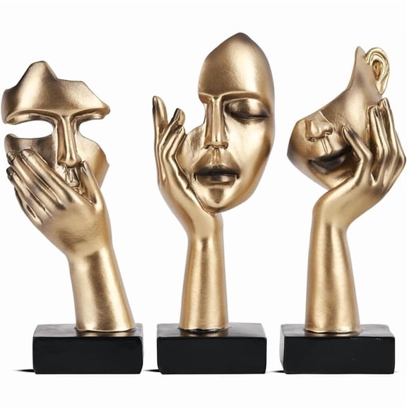 Katigan 3-Pack Gold Face Statue - Abstract Art Sculptures for Desktop Decor and Home Ornaments