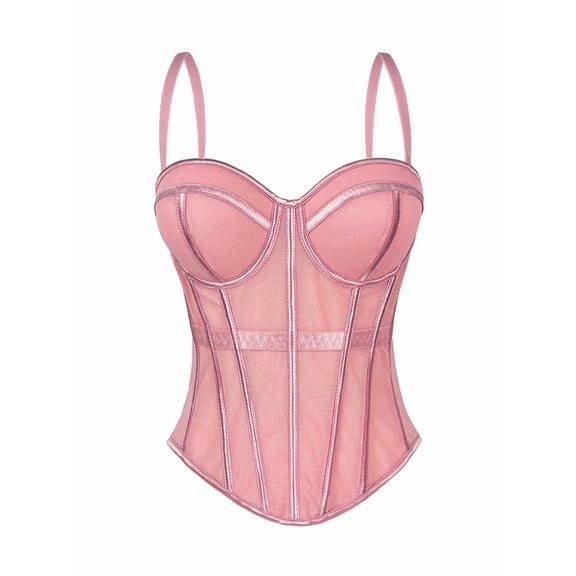 Katigan Corset Tops for Women Going Out Bustier Top Sleeveless Adjustable Straps Tops with Back Hooks Pink S