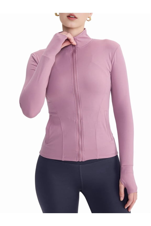 Female Full Zip Running Track Jacket Workout Slim Fit Yoga with Thumb Holes Lilac XXL
