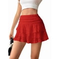 thumbnail image 1 of Katigan Female Pleated Mini Skirt Lace High Waisted Ruffle Short Skirts Red S, 1 of 5