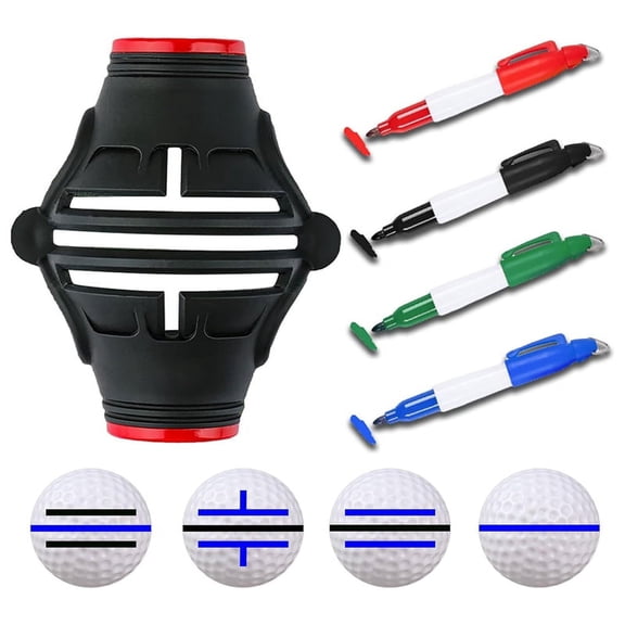 Katigan Golf Ball Marker Stencil with 4 Color Marker Pens, 360/180 Triple Line Golf Ball Markers, Golf Ball Liner Drawing