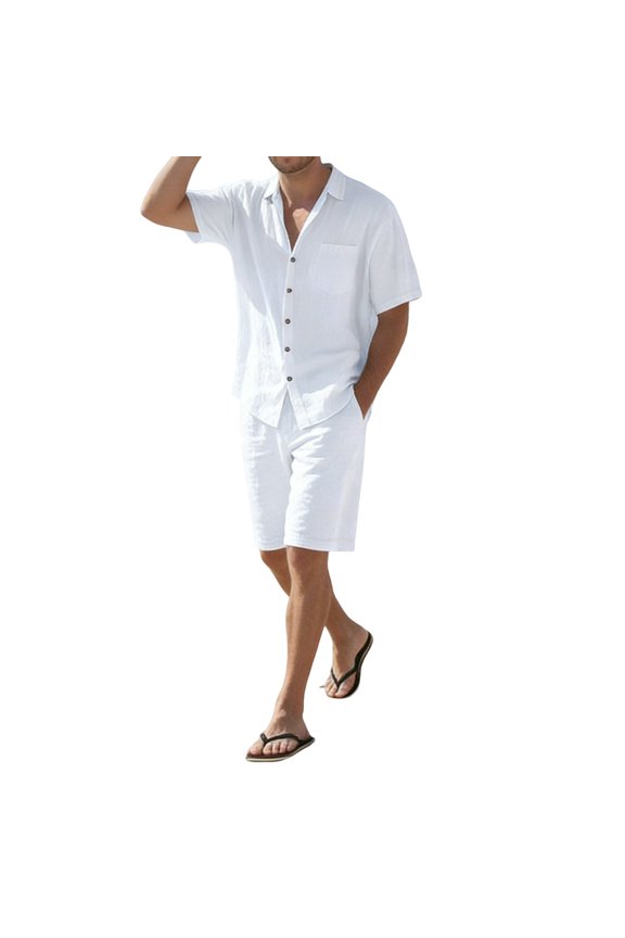 Men'S 2 Pieces Shirt Set Short Sleeve Button Down Casual Hippie Holiday Beach T-Shirts Shorts Outfits White S