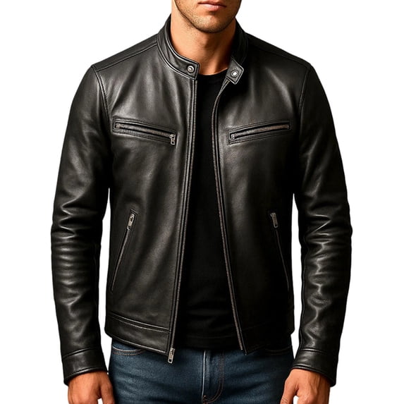 Katigan Men'S Distressed Brown Leather Jacket with Multiple Pockets for Winter Fashion Black L