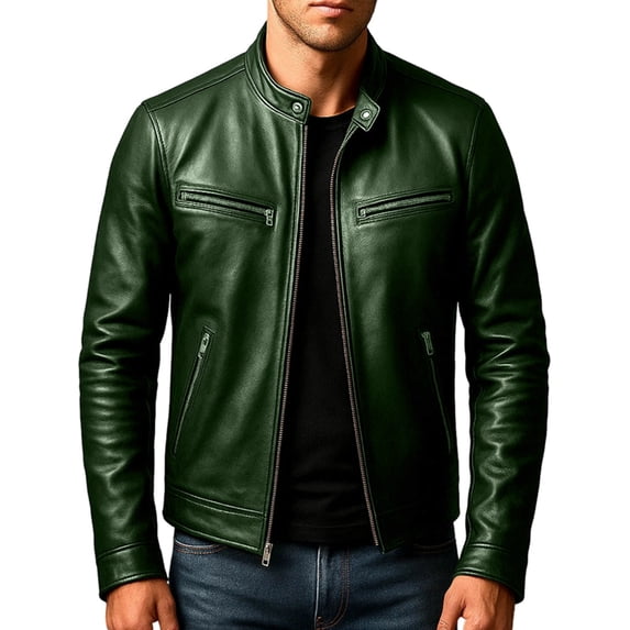 Katigan Men'S Distressed Brown Leather Jacket with Multiple Pockets for Winter Fashion Green S