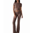 thumbnail image 1 of Solid Color Slim Fit Short Sleeve Trousers Suit Coffee S, 1 of 8