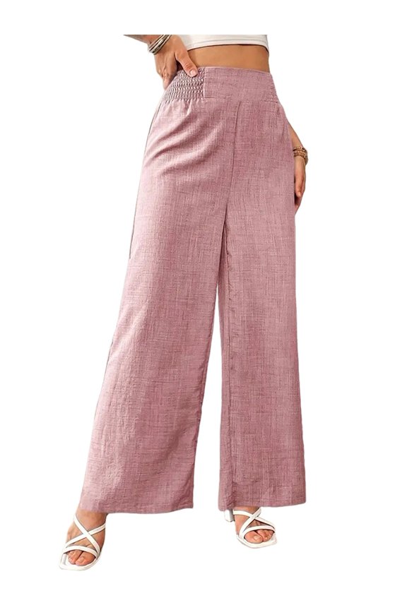 Women Linen Palazzo Pants Summer Boho Wide Leg High Waist Casual Lounge Pant 2026 Beach Travel Vacation Outfits Pink S