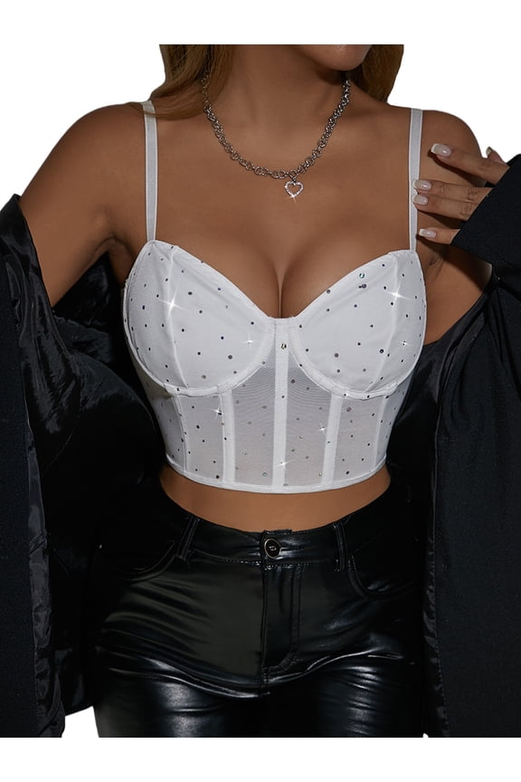 Women'S Boned Underwire Crop Top Slim Fit Fashion Solid Color Inner Wear Layering Camisole White L