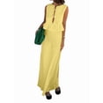 thumbnail image 1 of Katigan Women'S Breathable Linen Pleated Sleeveless Tie Front Blouse Street Maxi Skirt Two Piece Set Yellow M, 1 of 5