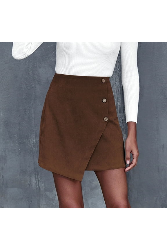 Women'S Irregular A-Line Short Skirt Slimming Skirt Brown M