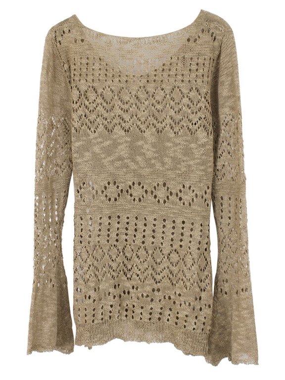 Women'S Knitted Long-Sleeved Hollow-Out V-Neck Comfortable Slim Mini Dress for Spring and Summer Khaki XL