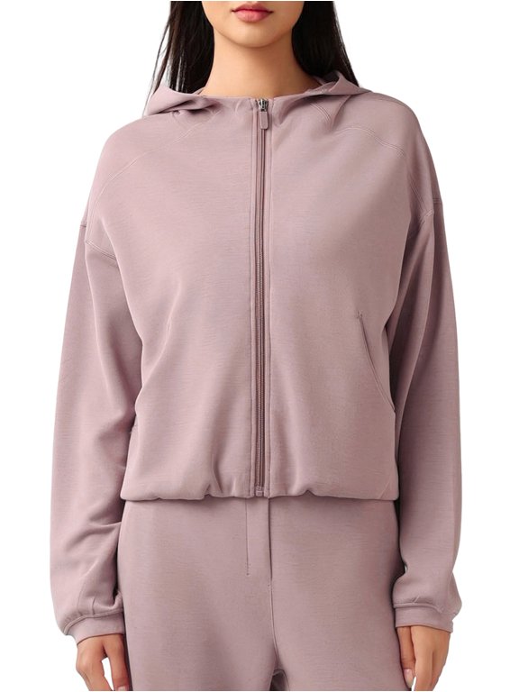 Women'S Loose Fit Zip Up Hooded Sweatshirt Minimalist Lazy Casual Commute Athletic Jacket Twilight Rose S