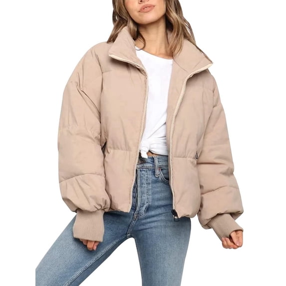 Katigan Women'S Winter Cropped Puffer Jacket Coat Short Warm Quilted Jacket Khaki XS