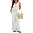thumbnail image 1 of Womens 2 Piece Outfits V Neck Tie Waist Vest and Wide Leg Casual Pants Sets White L, 1 of 7