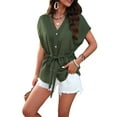 thumbnail image 1 of Womens Button Down Blouses V Neck Casual Peplum Summer Tops Dressy Work Blouse Green S, 1 of 8