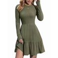 thumbnail image 1 of Katigan Womens Long Sleeve Fall Dresses with Flowy Casual Ribbed Knit Crew Neck Knee Length Sweater Dress Army Green M, 1 of 6