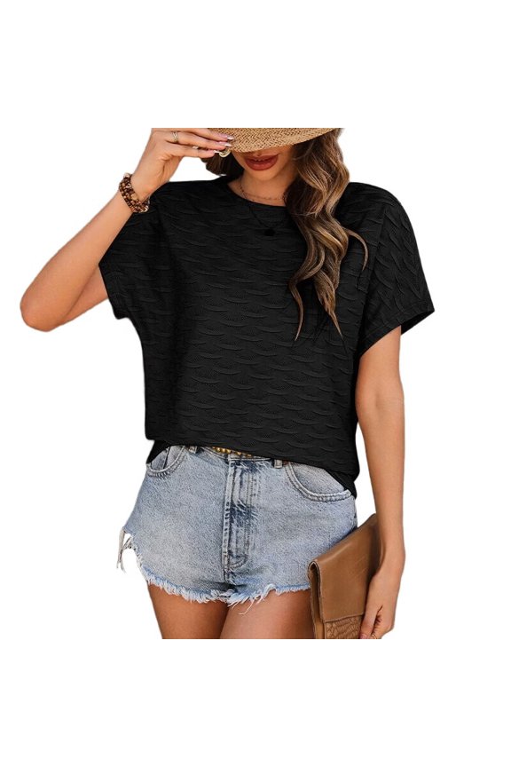 Womens Tops Short Sleeve Summer Spring Beach Vacation Clothes Business Casual Outfits Black XL