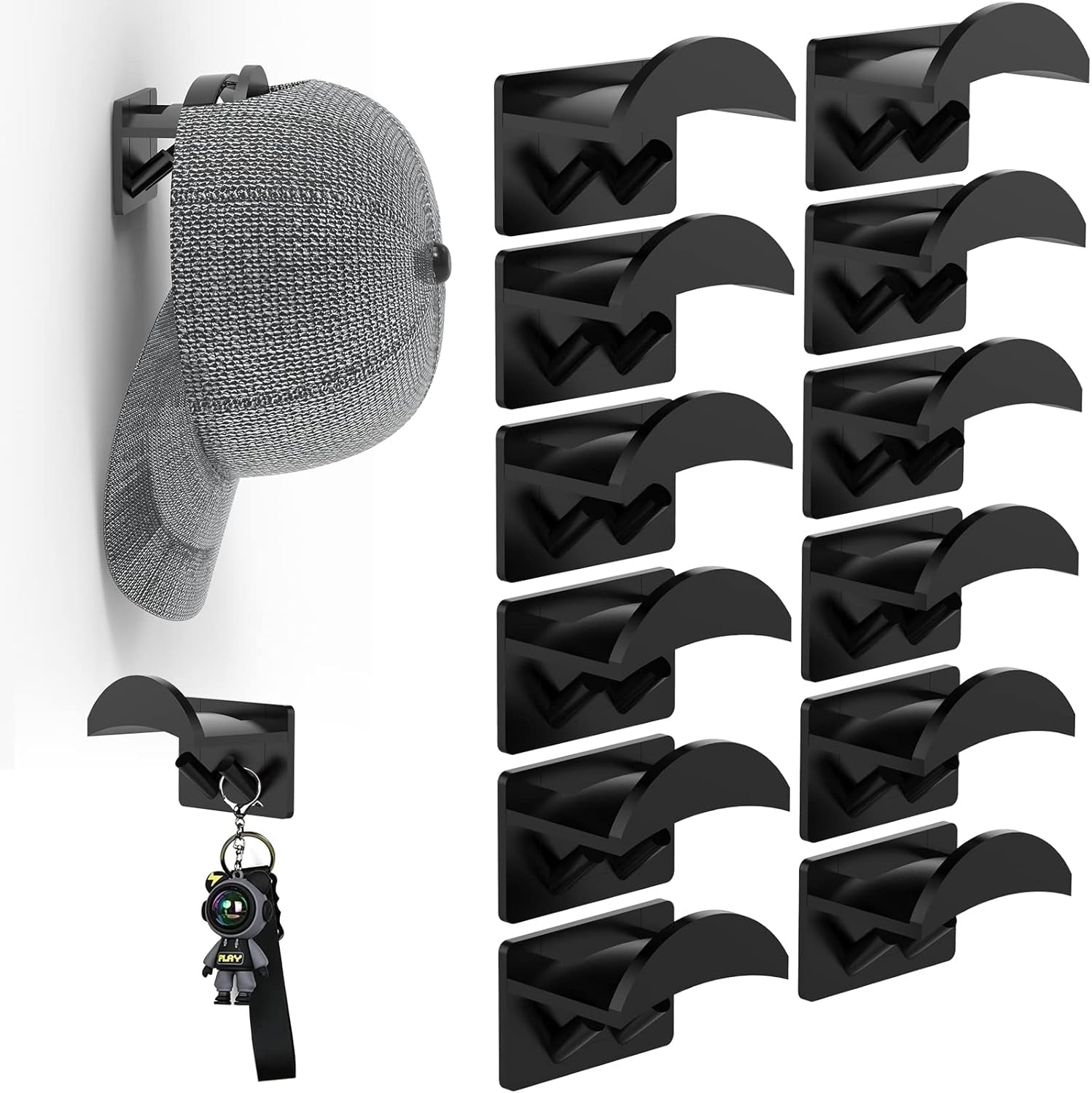 Hat Rack 1776 Katinyos 12 Pack Hat Rack for Wall, Hat Organizer with Strong Adhesive ...