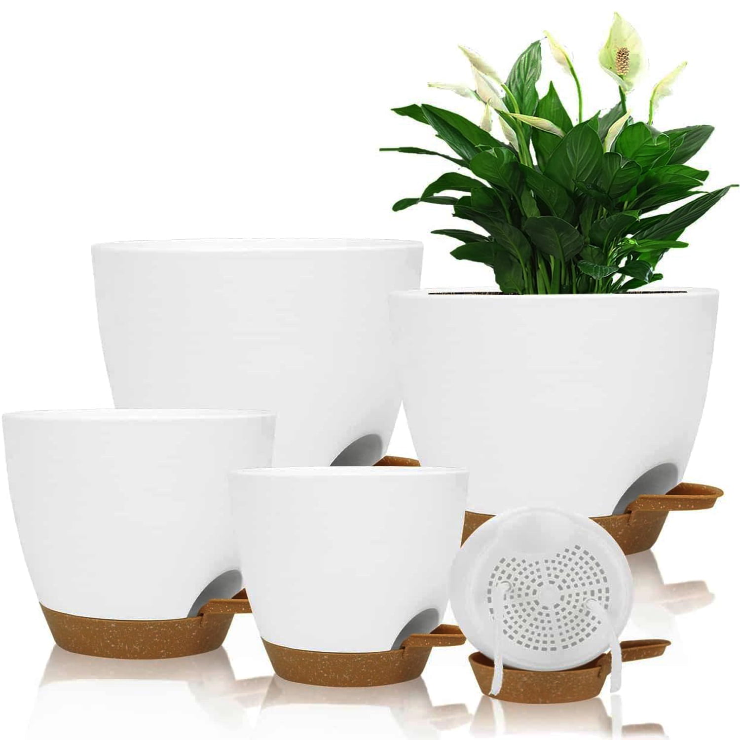 Katinyos 5Pack Self Watering Plant Pots with Drainage Hole and Water