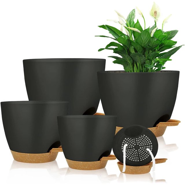 Katinyos 5Pack Self Watering Plant Pots with Drainage Hole and Water Storage, 7/6.5/6/5.5/5 inch