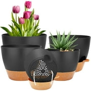 Katinyos 5Pack Self Watering Plant Pots with Drainage Hole and Water Storage, 7/6.5/6/5.5/5 inch Self Watering Planters, Self-Watering Indoor Planters for Flower, Plants, Herbs, Cactus