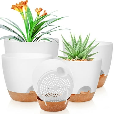 Katinyos 5Pack Self Watering Plant Pots with Drainage Hole and Water Storage, 7/6.5/6/5.5/5 inch Self Watering Planters, Self-Watering Indoor Planters for Flower, Plants, Herbs, Cactus