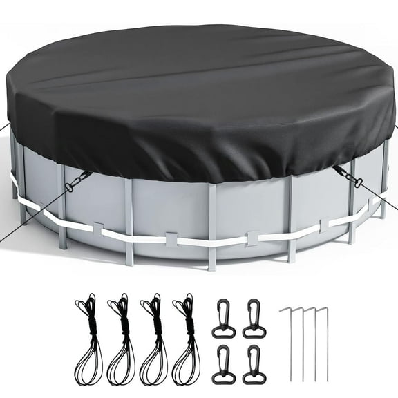Katinyos 6 Ft Round Pool Cover, Heavy Duty Pool Cover Protector with Enhanced Ratchet Cord & Ground Nails, Pool Tarp UV & Tear Resistant for Above Ground Pools