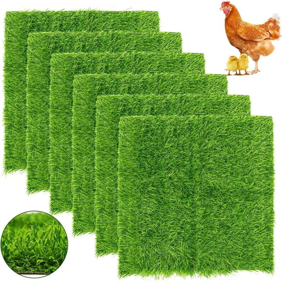 Katinyos 6 Pack Chicken Nesting Pads, Cuttable Nest Box Bedding for Laying Eggs, Washable Artificial Grass Carpet for Chickens Coop Garden Lawn