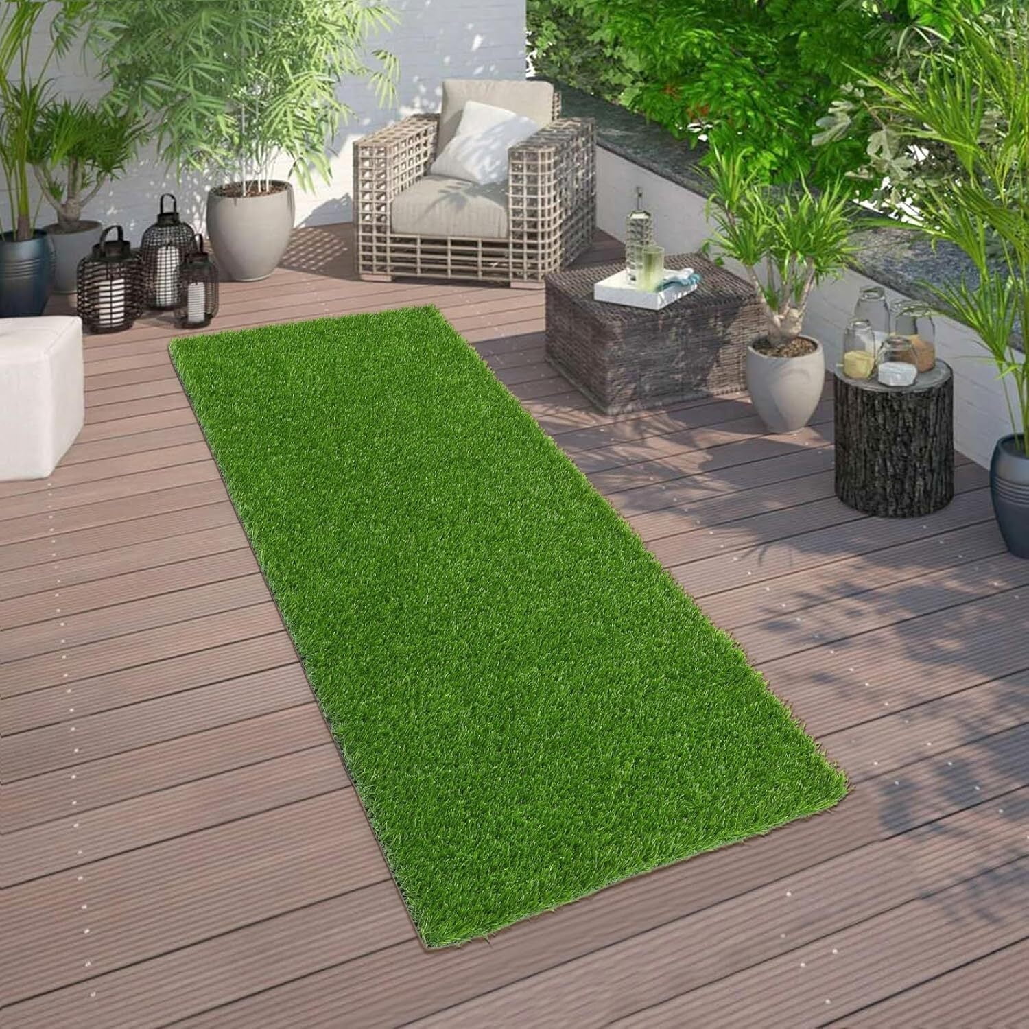 Katinyos Artificial Grass Turf, 2FT x 6FT Artificial Grass Rug, Dog Grass Mat with Drainage Holes, Synthetic Fake Grass for Garden Lawn Landscape Christmas Weddings