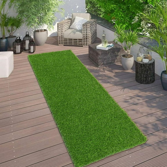 Katinyos Artificial Grass Turf, 2FT x 8FT Artificial Grass Rug, Dog Grass Mat with Drainage Holes, Synthetic Fake Grass for Garden Lawn Landscape Christmas Weddings