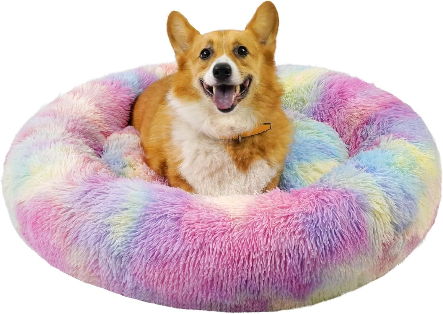 Katinyos Calming Dog Bed for Medium Dogs, 32 inches Donut Dog Bed with