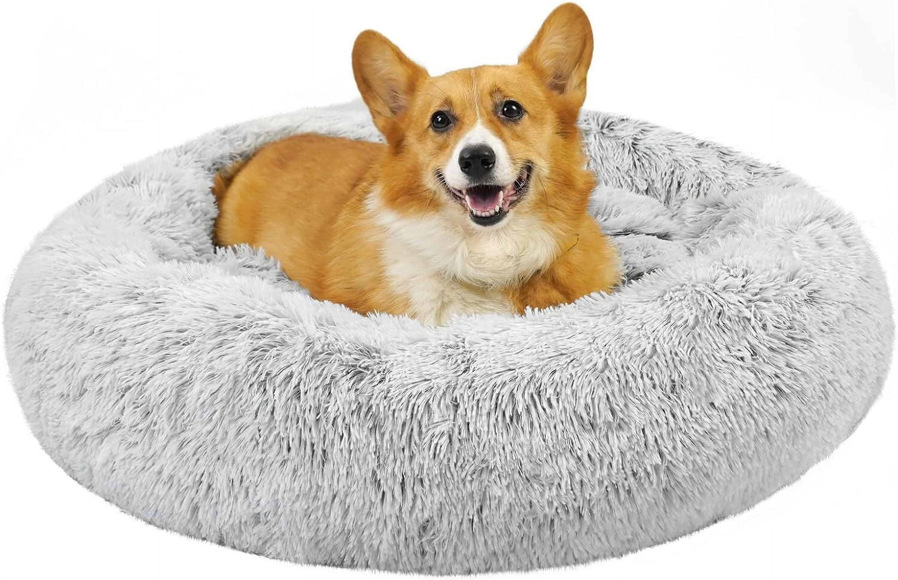 Katinyos Calming Dog Bed for Medium Dogs, 32 inches Donut Dog Bed with