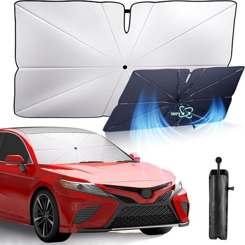 Katinyos Windshield Sun Shade Umbrella for Car, Foldable Car Umbrella Sunshade with 360 Bendable Handle, for Most Vehicles