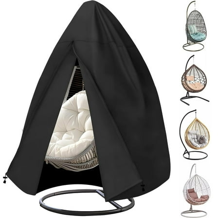 Katinyos Patio Egg Chair Cover, Outdoor Chair Covers with Zipper, Secure Fit Buckle and Adjustable Hem Cord, Heavy Duty Weather Resistant Furniture Covers for Single Egg Chair Swing