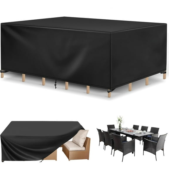 Katinyos Patio Furniture Covers, Waterproof Tear-Resistant Patio Table Cover, Chair Set Cover with Fastener Windproof Buckle Straps, 124" L x 63" W x 29" H