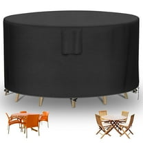 Katinyos Round Patio Furniture Covers, Heavy Duty Oxford Fabric Garden Table Cover with Air Vents, Table Chair Set Covers for Garden Round Table Dining Set