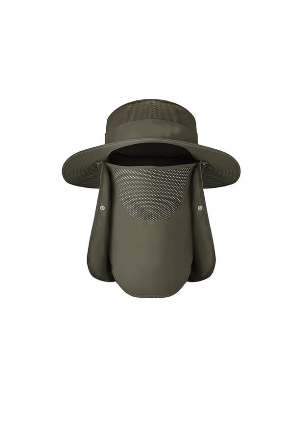 Wide Brim Sun Hat for Men and Women,Outdoor Mens Fishing Hat with Face Cover and Neck Flap,Army Green