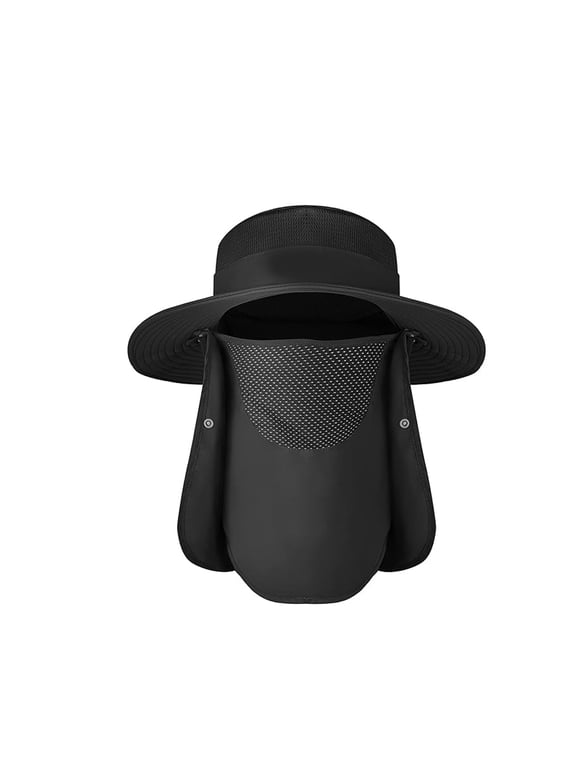 Wide Brim Sun Hat for Men and Women,Outdoor Mens Fishing Hat with Face Cover and Neck Flap,Black