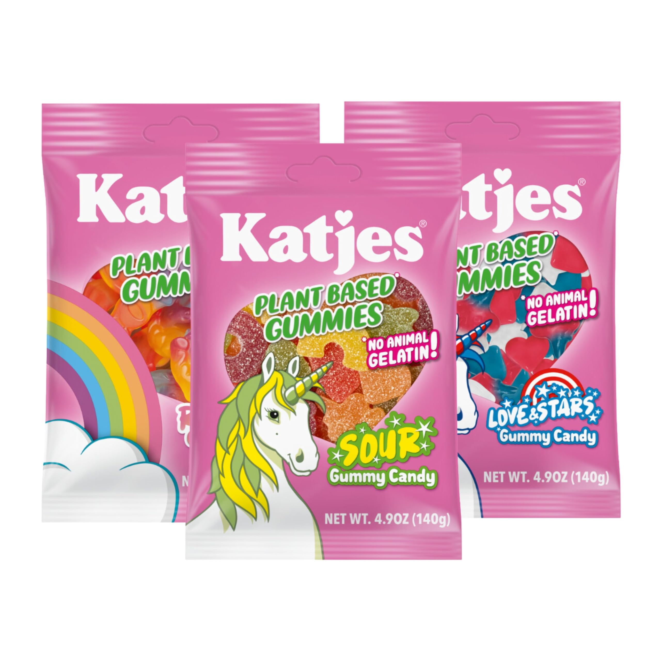Katjes Plant Based Sour, OIF8 Rainbow, Love & Stars Gummy Candy Variety
