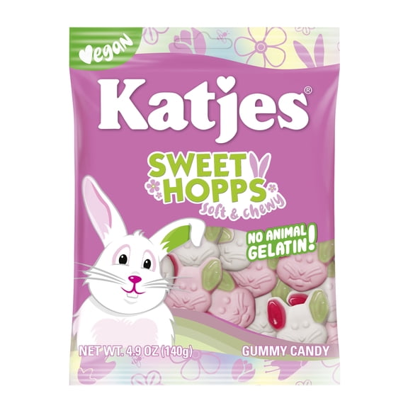 Katjes Sweet Hopps Soft & Flavorful Foam & Fruity Gummy Candy, Wildly Good Vegan Easter Gummies, Colorful Bunny Shapes, No Artificial Dyes or Flavors, Gelatin Free, Kids Vegetarian Snacks, 4.9oz
