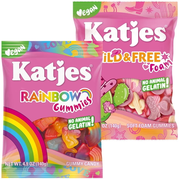 Katjes Rainbow and Wild & Free Vegan Gummy Variety Pack, Gelatin Free, 2 Pack