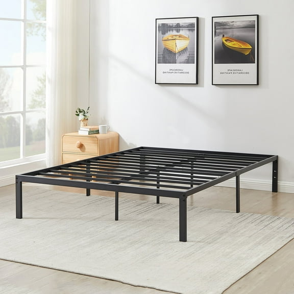 Katkuca 14.2" Full Metal Platform Bed Frame, Strong Steel Slat Support, No Box Spring Needed, Easy Assembly, Black