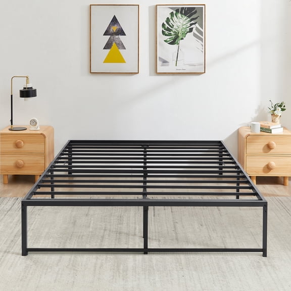 Katkuca 14.2" Metal Platform Bed Frame, Mattress Foundation/No Box Spring Needed/Steel Slat Support, Full Size, Black