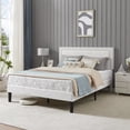 thumbnail image 1 of Katkuca Full Bed Frame, Upholstered Queen Size Platform Bed Frame with Adjustable Headboard, Strong Wood Slat Support, No Box Spring Needed, White, 1 of 8