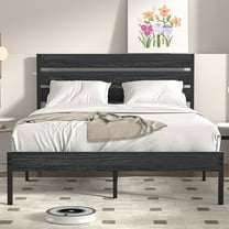 Katkuca Queen Size Metal Bed Frame, Industrial Platform Bed with Wood Headboard and Footboard, Heavy-Duty Metal Mattress Foundation, Easy Assembly, No Box Spring Needed, Black