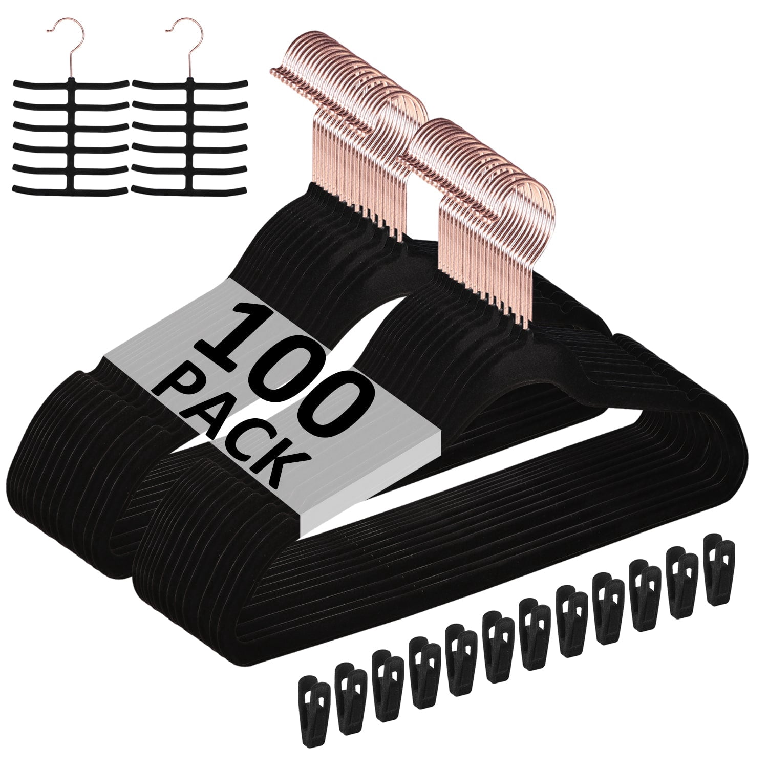 Katkuca Velvet Hangers 100 Pack, Non-Slip Clothes Hangers, Heavy Duty Hangers with 360 Rotating Hook, Slim Space Saving Suit Hangers for Clothes,Coat,Skirt,Pants, Black